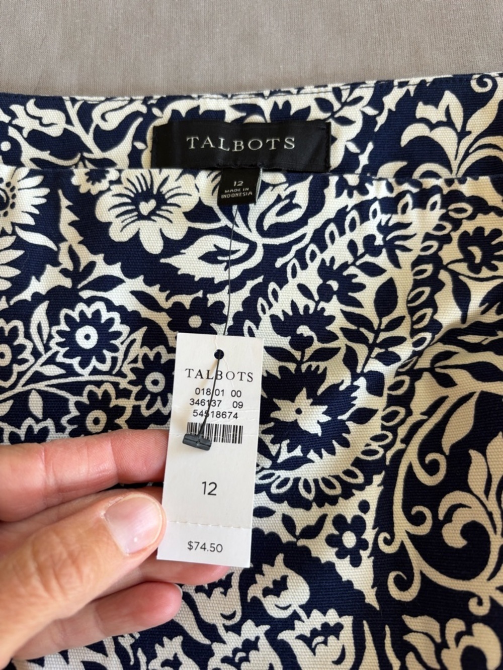 Talbots Navy & White Paisley Medallion A-Line Mini Skirt Feminine Size 12 - Picture 6 of 6